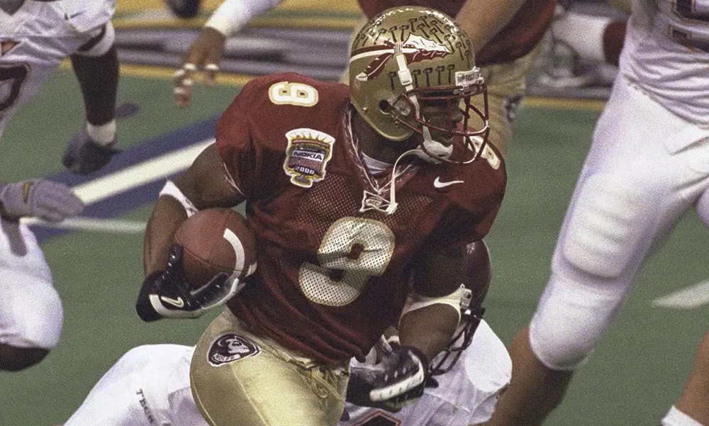 Peter Warrick registered two long touchdown receptions (43 and 64 yards) and returned a punt 59 yards for a TD